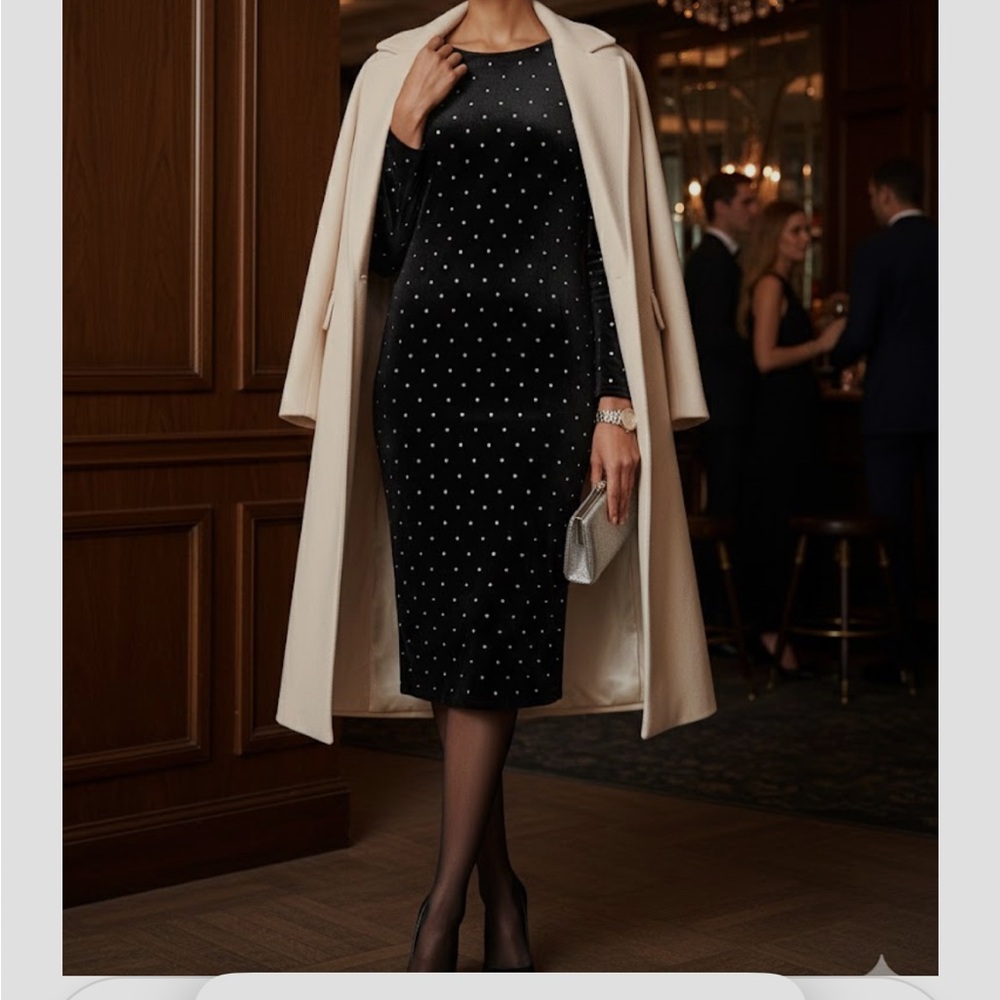 Jennifer Lopez Black Velvet Dress with White Polka Dots